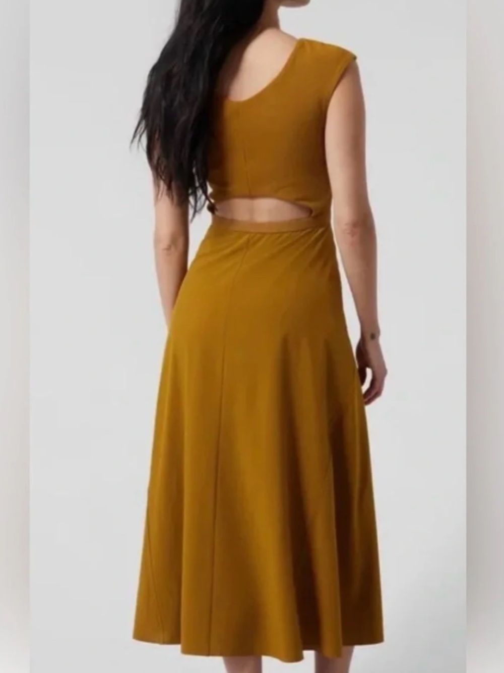 Athleta Ryder Dress | Brass Yellow Women's Size Large | Comfy Midi with POCKETS